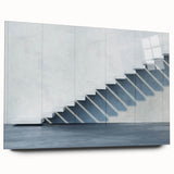 Large abstract wall art of a spiral staircase in grayscale, acrylic glass, ideal for bedroom or dining room decor.