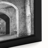 Extra large framed canvas featuring a black textured tunnel design with colorful accents, ideal for living room decor.