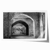 Rolled print of a floral tunnel architecture in muted green and beige tones, suitable for art wall dining room.