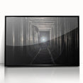 Large abstract wall art featuring a geometric tunnel design in black and white, framed acrylic.