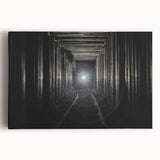 Black and white photo of architectural tunnels on stretched canvas, suitable for kitchen wall art.