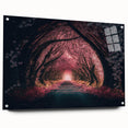 Large abstract wall art on acrylic glass depicting architectural tunnels in muted gray tones.