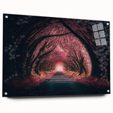 Large abstract wall art on acrylic glass depicting architectural tunnels in muted gray tones.