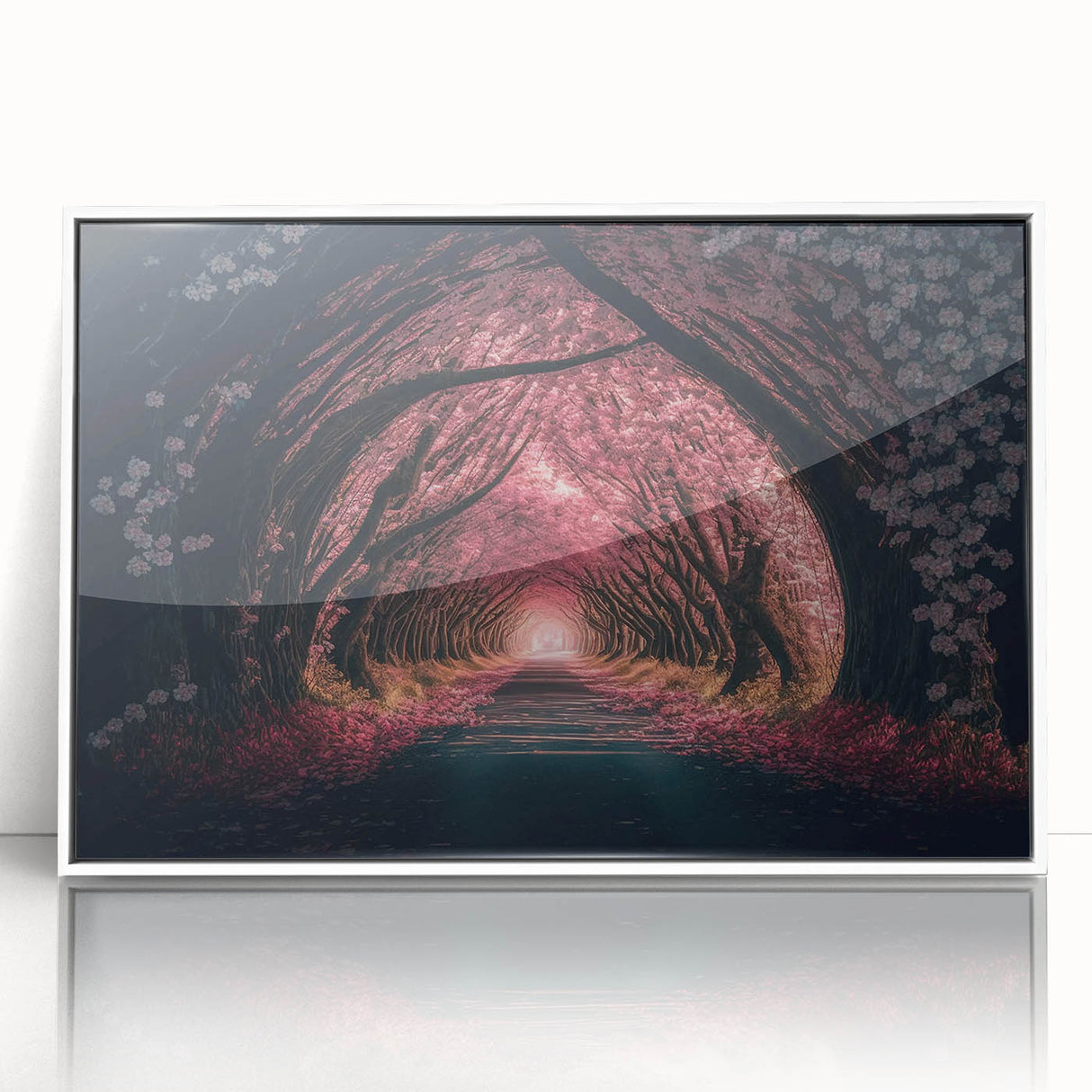 Art Deco poster featuring architecture tunnels design in black and white on framed acrylic.