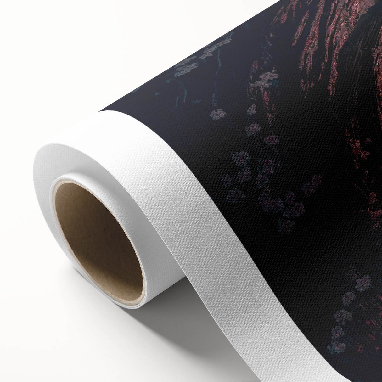 Art Deco poster of geometric tunnels in muted gold and teal, rolled canvas.