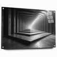 Large abstract wall art on acrylic glass featuring swirling blue and grey tones, suitable for bedroom or dining room decor.