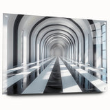 Acrylic print of a large abstract tunnel design in neutral gray tones, ideal for modern bedroom or dining room decor.