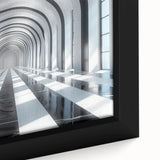 Extra large framed canvas featuring a black textured tunnel design with colorful art accents, ideal for living room decor.