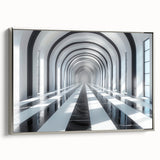 Framed canvas depicting a vintage-style landscape painting of colorful tunnels in black, ideal for office decor.