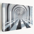 Large art print of architectural tunnels in muted gray and beige tones on stretched canvas, ideal for kitchen wall decor.