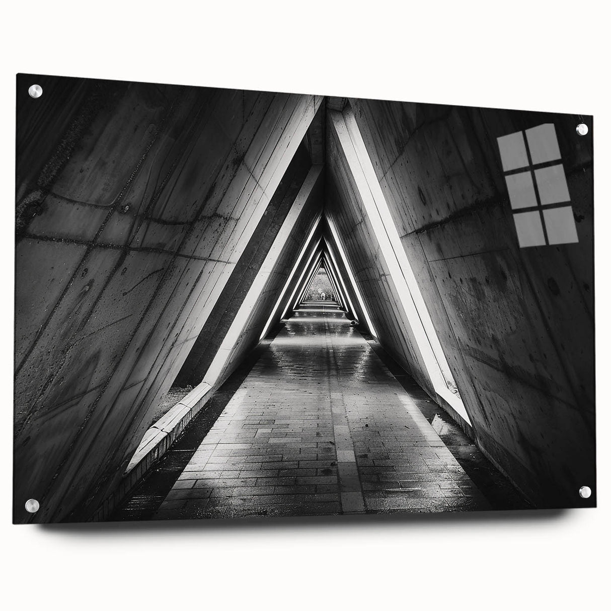 Large abstract wall art on acrylic glass showing a tunnel design in neutral shades, ideal for modern dining room décor.