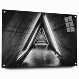 Large abstract wall art on acrylic glass showing a tunnel design in neutral shades, ideal for modern dining room décor.