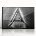 Large abstract wall art depicting geometric tunnels in black and white, framed in acrylic.