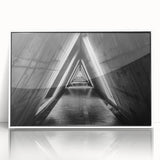 Art deco poster of architecture tunnels design in black and white, framed acrylic.