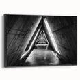 Framed canvas featuring a black and white vintage poster art of architectural tunnels, suitable for bedroom wall decor.