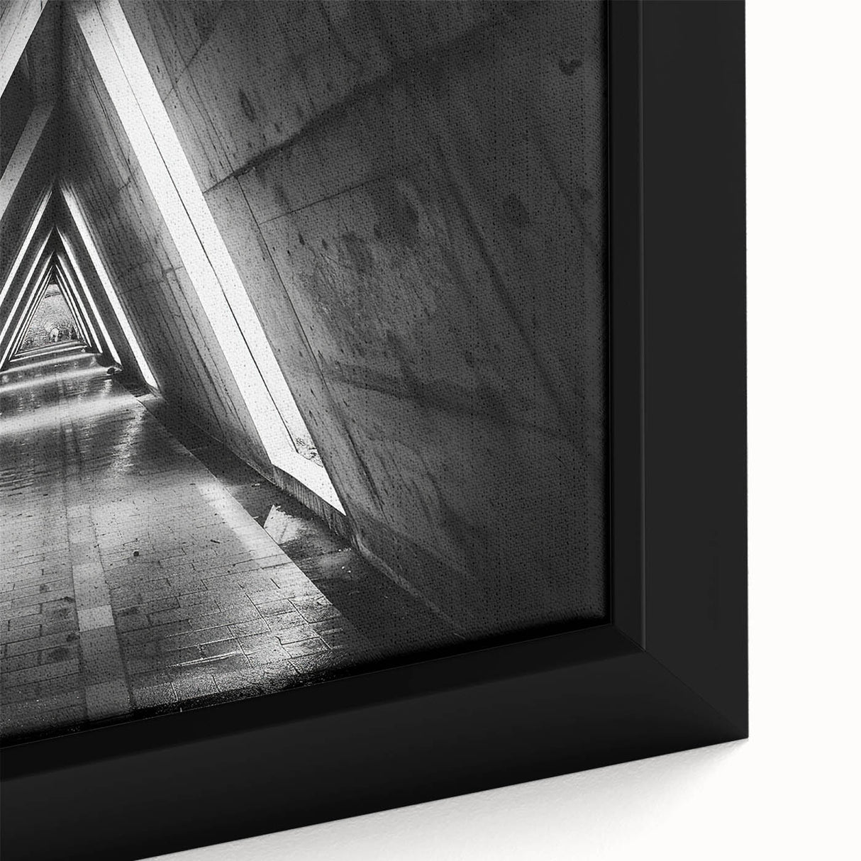Extra large framed canvas featuring a black textured tunnel design with colorful accents, ideal for living room decor.
