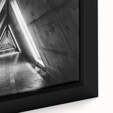 Extra large framed canvas featuring a black textured tunnel design with colorful accents, ideal for living room decor.