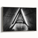 Framed canvas featuring a vintage-style landscape art painting of colorful tunnels.