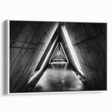 Vintage poster art of colorful, abstract tunnels on a white-framed canvas, ideal for extra large living room wall decor.