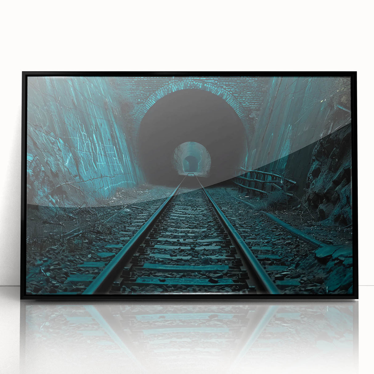 Large abstract wall art featuring geometric patterns in black and white, framed in acrylic.