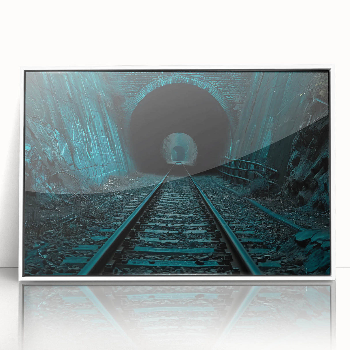 Framed acrylic print of a modern art deco tunnel design in monochrome, ideal for nursery wall art.