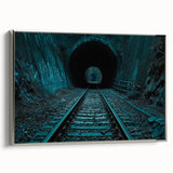 Monochrome landscape painting of tunnel architecture on framed canvas, ideal for bedroom wall art.