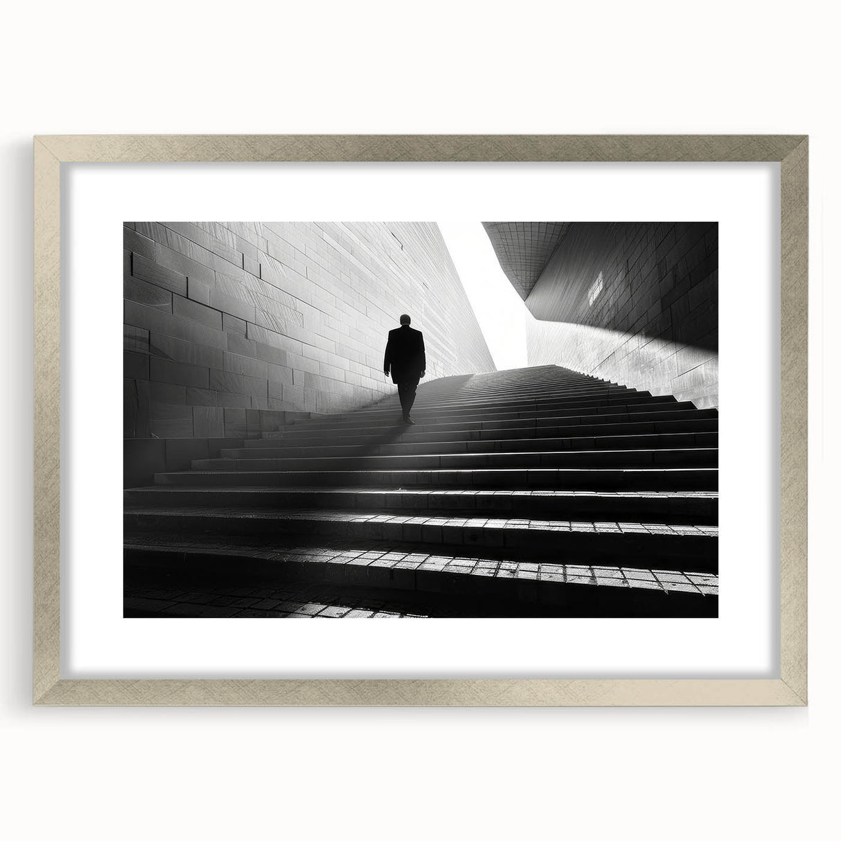 Textured art of abstract tunnels in grayscale, silver-framed with mat, suitable for bedroom decor.