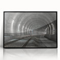 Large abstract wall art featuring a tunnel design in black and gray tones, framed acrylic.