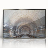 Mid-century modernist tunnel design in silver acrylic frame, ideal for modern art wall decor.