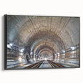 Framed canvas featuring a black and white vintage poster art of architectural tunnels, ideal for bedroom wall decor.