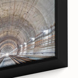 Framed canvas featuring a close-up of a black textured tunnel design with colorful accents.