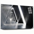 Large abstract wall art on acrylic glass depicting multicolored geometric shapes.