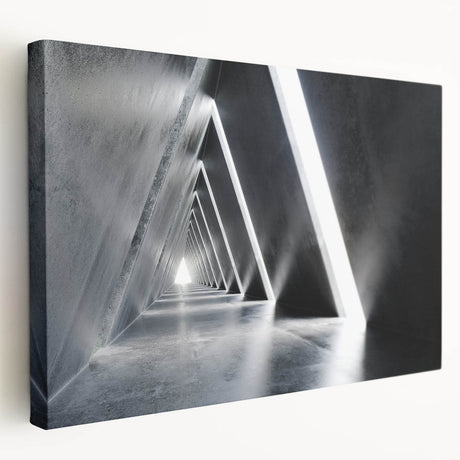 Abstract tunnel design in gray and white tones on a large stretched canvas, suitable for kitchen wall art.