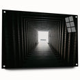 Large abstract wall art on acrylic glass featuring intricate tunnel designs in monochrome.
