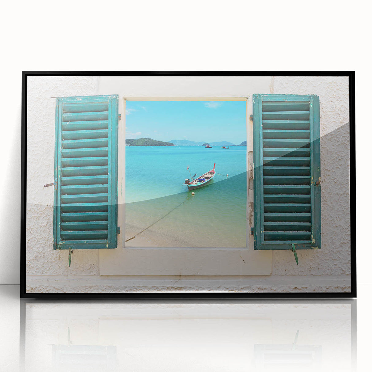 Large abstract wall art featuring geometric patterns in black and white, acrylic print in a black frame.