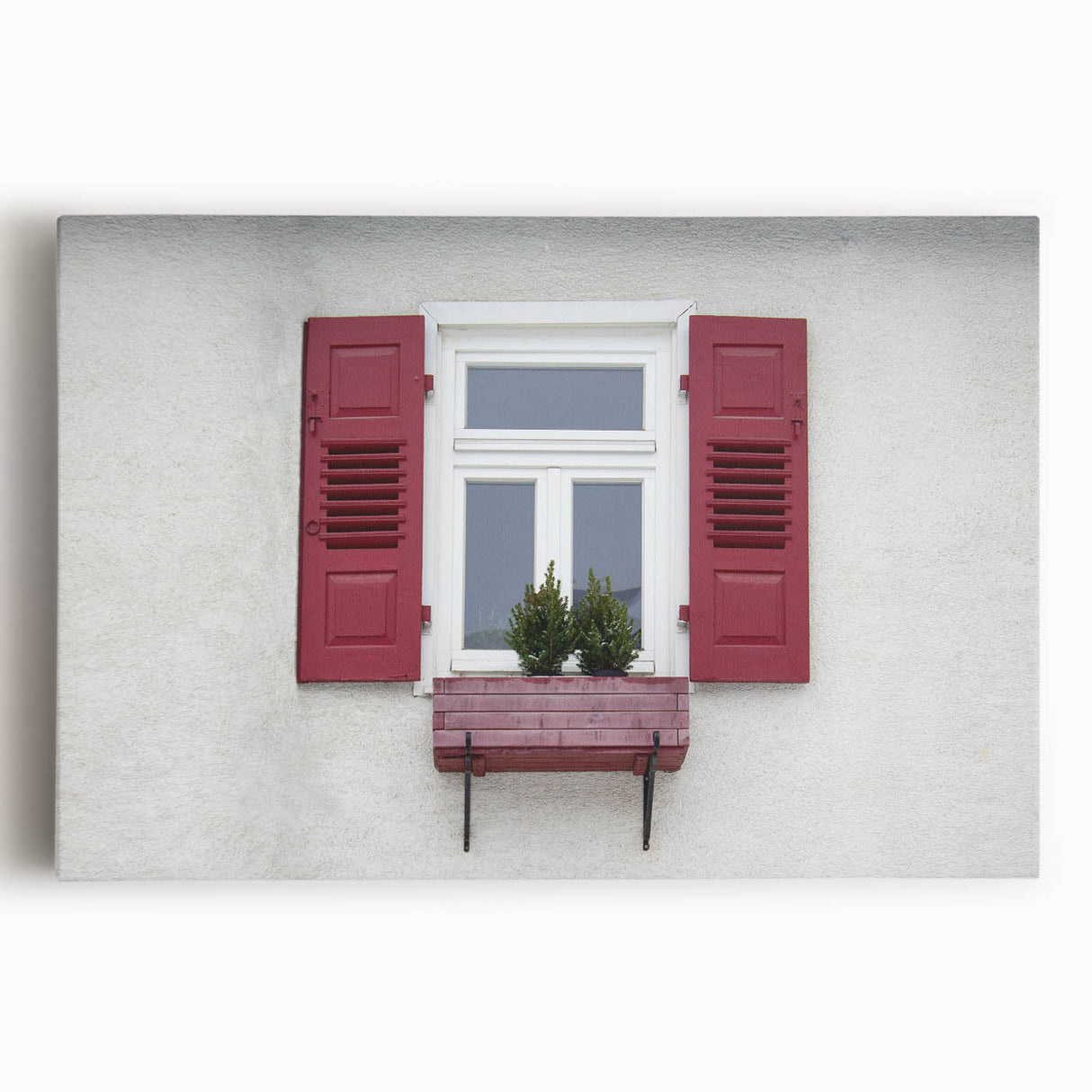 Large black and white photo of architectural windows on stretched canvas, ideal for kitchen wall art.