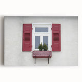 Large black and white photo of architectural windows on stretched canvas, ideal for kitchen wall art.