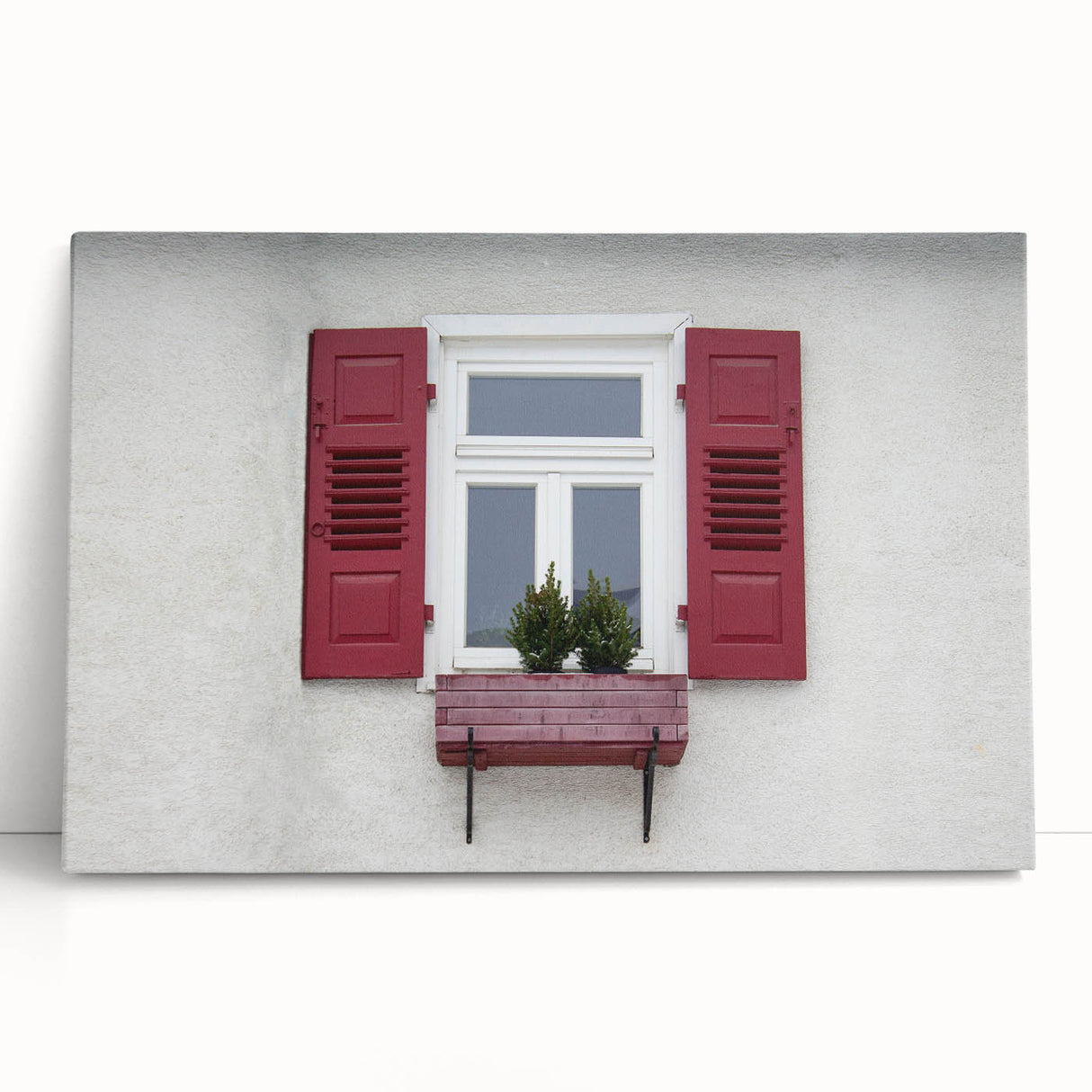 Black and white photo of detailed architectural windows on stretched canvas.
