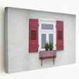Large stretched canvas featuring a geometric window design in neutral tones, ideal for kitchen wall art.