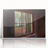 Large art print of an architectural window design in muted gray tones on framed acrylic, ideal for modern art wall decor.