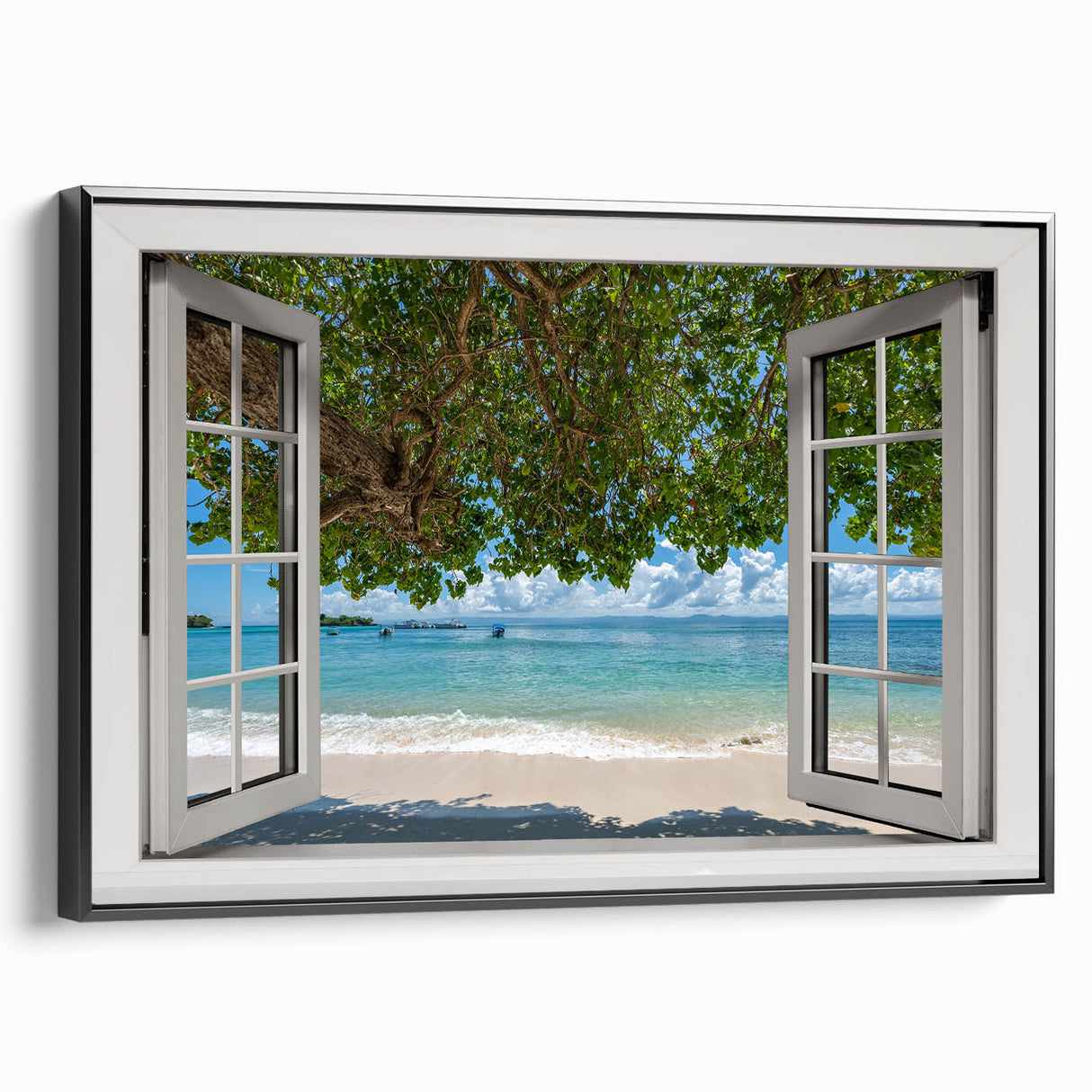 Black and white vintage poster art of a landscape on framed canvas, suitable for bedroom wall decor.