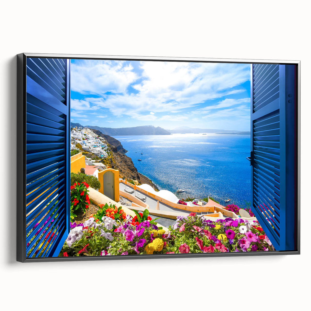 Black and white framed canvas depicting vintage landscape architecture, ideal for bedroom wall decor.
