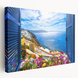 Large, stretched canvas featuring a symmetrical window design in monochrome, ideal for kitchen wall art.