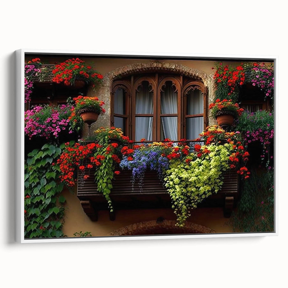 Framed canvas of a vintage poster featuring a black and white landscape painting, ideal for bedroom wall art.