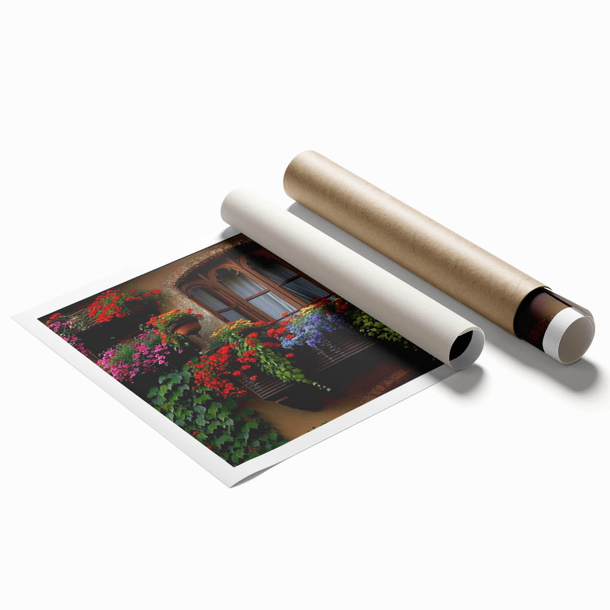 Extra large rolled print of a floral pattern with muted earth tones, ideal for classy bathroom or large living room wall art.