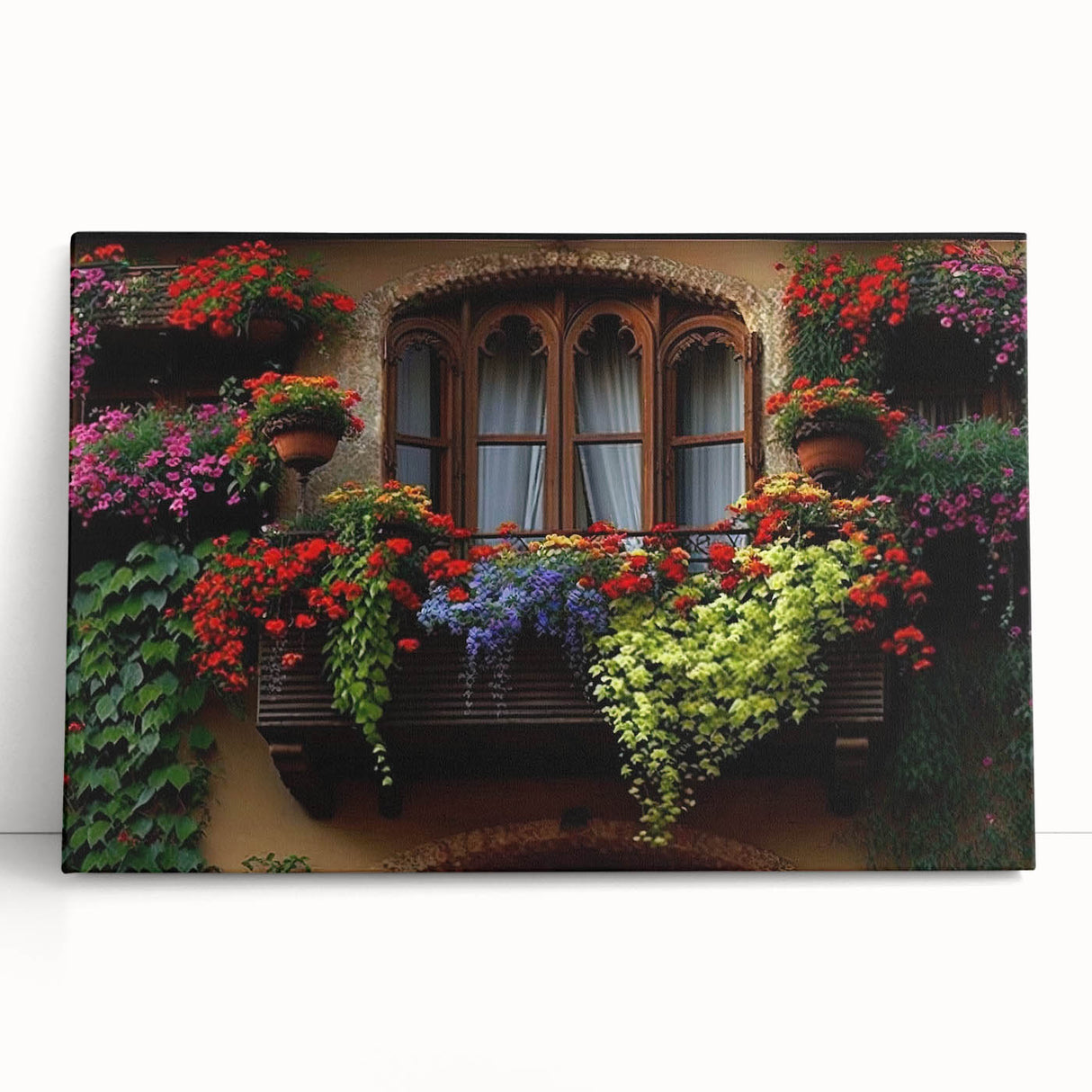 Black and white photo of architectural windows on stretched canvas, ideal for kitchen wall art or bedroom ambiance.