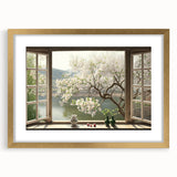 Textured abstract art print featuring layered geometric shapes in neutral tones, framed in gold, ideal for bedroom art.
