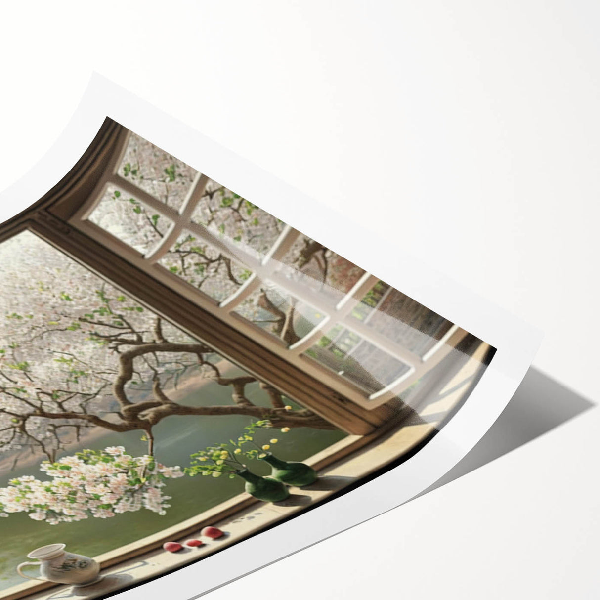 Extra large wall art featuring line art flowers in black on a white background, rolled print format.