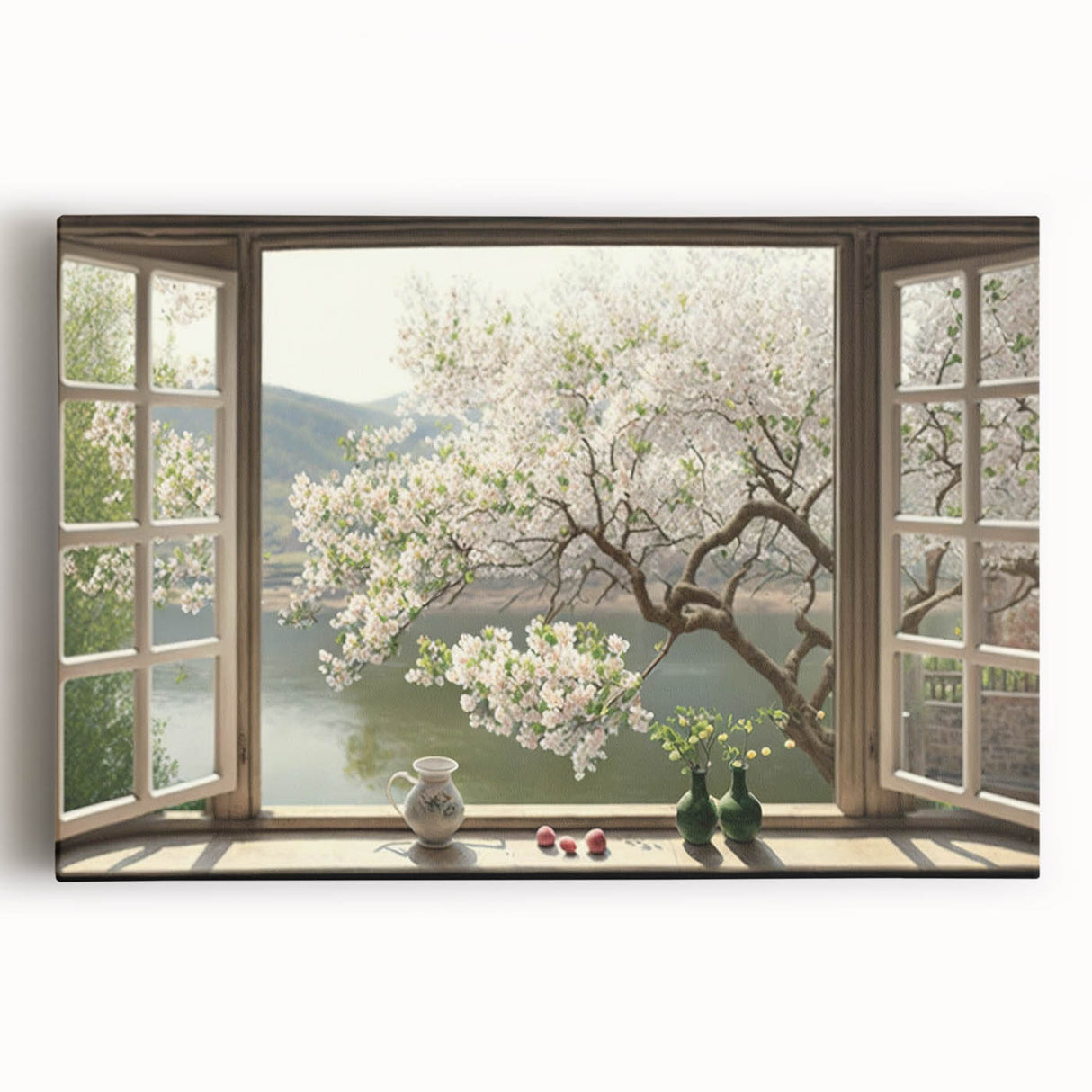Black and white photo of arched windows on stretched canvas, ideal for kitchen wall art.