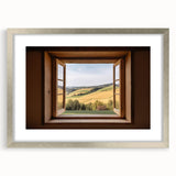 Abstract art print featuring geometric patterns in muted gray and blue tones on a framed poster.